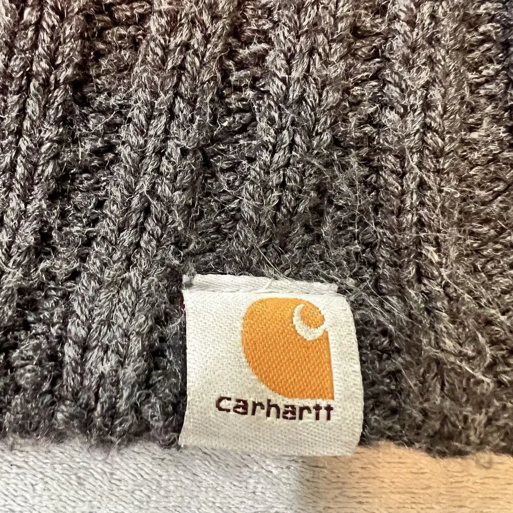 Carhartt Fleece Lined Ribbed Knit Beanie Hat Dark Gray Charcoal Winter Cap